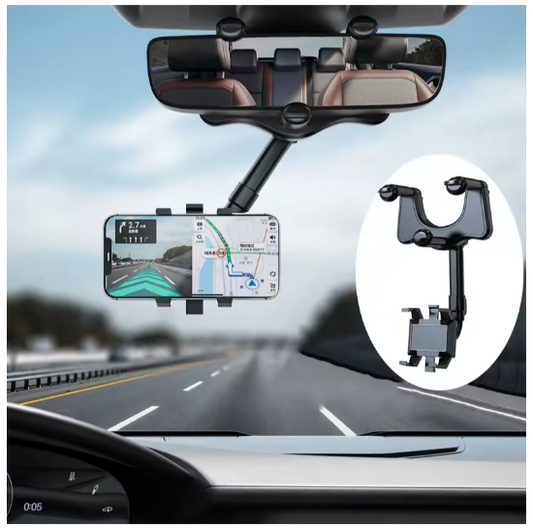 360° Rotatable & Retractable Rearview Mirror Phone Holder |– Safe & Convenient Driving