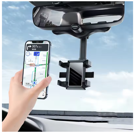 360° Rotatable & Retractable Rearview Mirror Phone Holder |– Safe & Convenient Driving