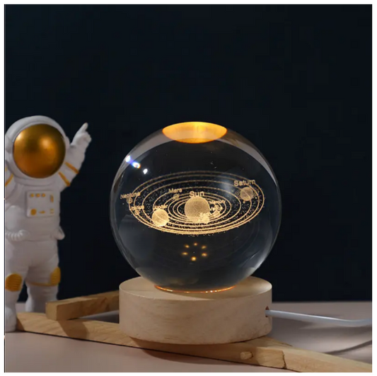 3D Galaxy Space Crystal Ball Night Light with Stand | 3D Ball Crystal Glass LED Table Lamp | Random Designs